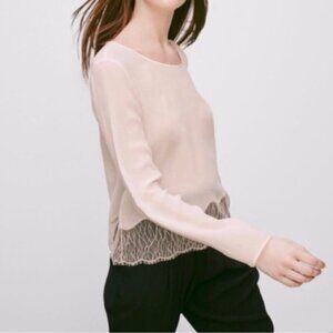 Aritzia Wilfred Desaix Silk lace eyelet Longsleeve flowy black Blouse top XXS